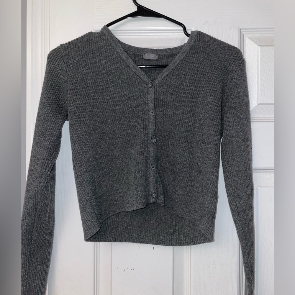 Brandy Melville Charcoal Ribbed V-Neck Button Cardigan
